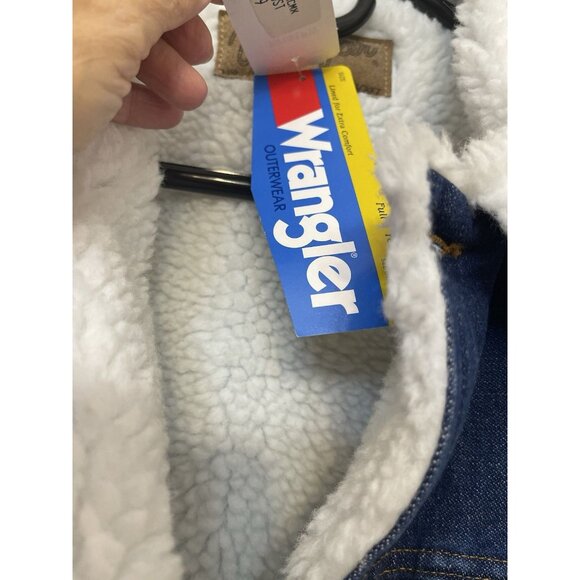 New WRANGLER Cowboy Utility Blue Sherpa Lined Denim Western Vest Men's Size XL - Picture 12 of 15